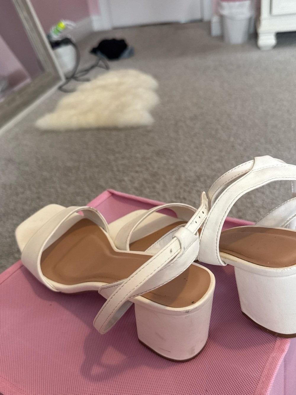 Target White Block Heel Sandals with Ankle Strap and Square Toe